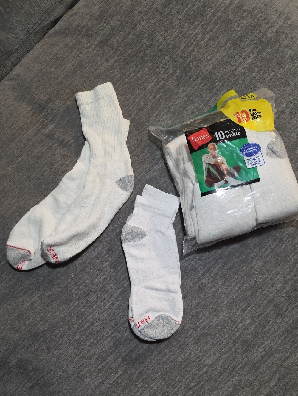 Hanes White Athletic Cushion Crew Socks with Gray Accents